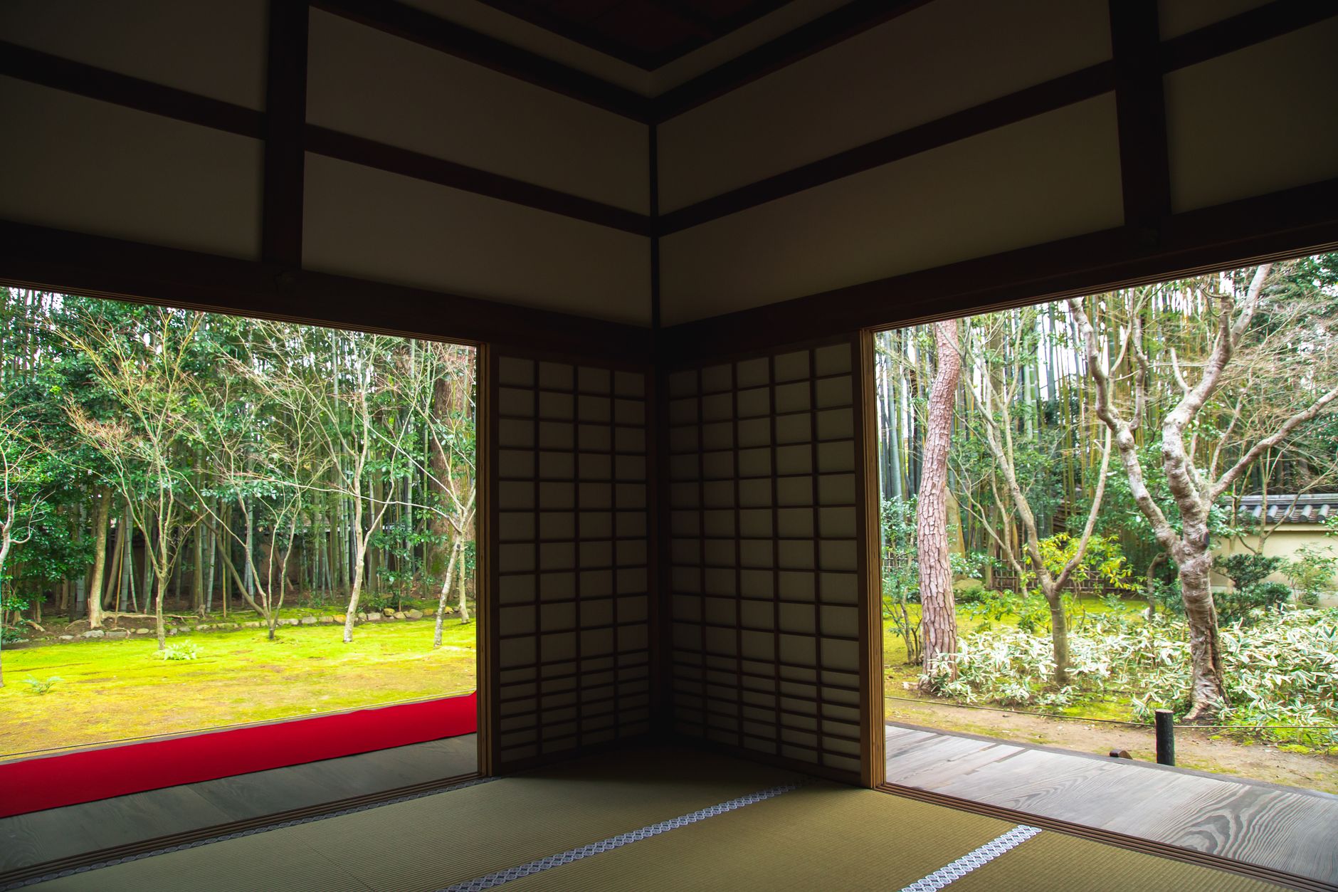 Kyoto traditional wooden courtyard and moss garden